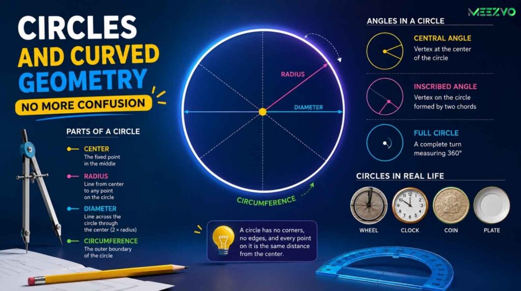 Circles and Curved Geometry (No More Confusion)