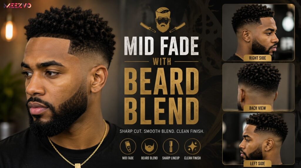 Mid Fade with Beard Blend